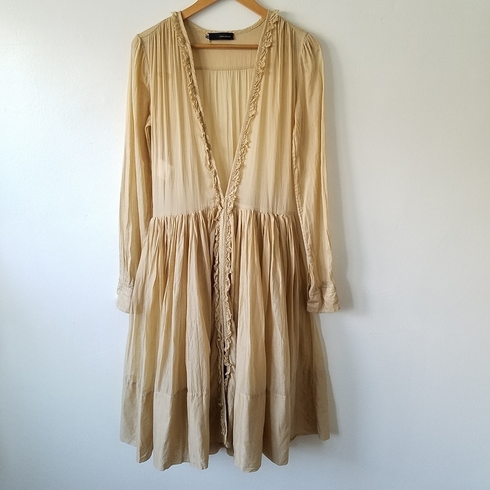 DSQUARED2 Neutral Tone Ruffle Plunge Longsleeve Cotton Dress Size 40